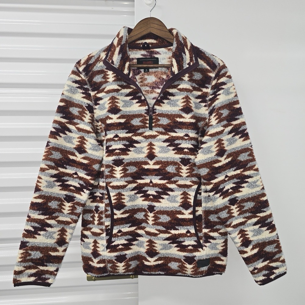 Rock & Roll‎ Denim Aztec Sherpa Fleece Quarter Zip Pullover Mens Small